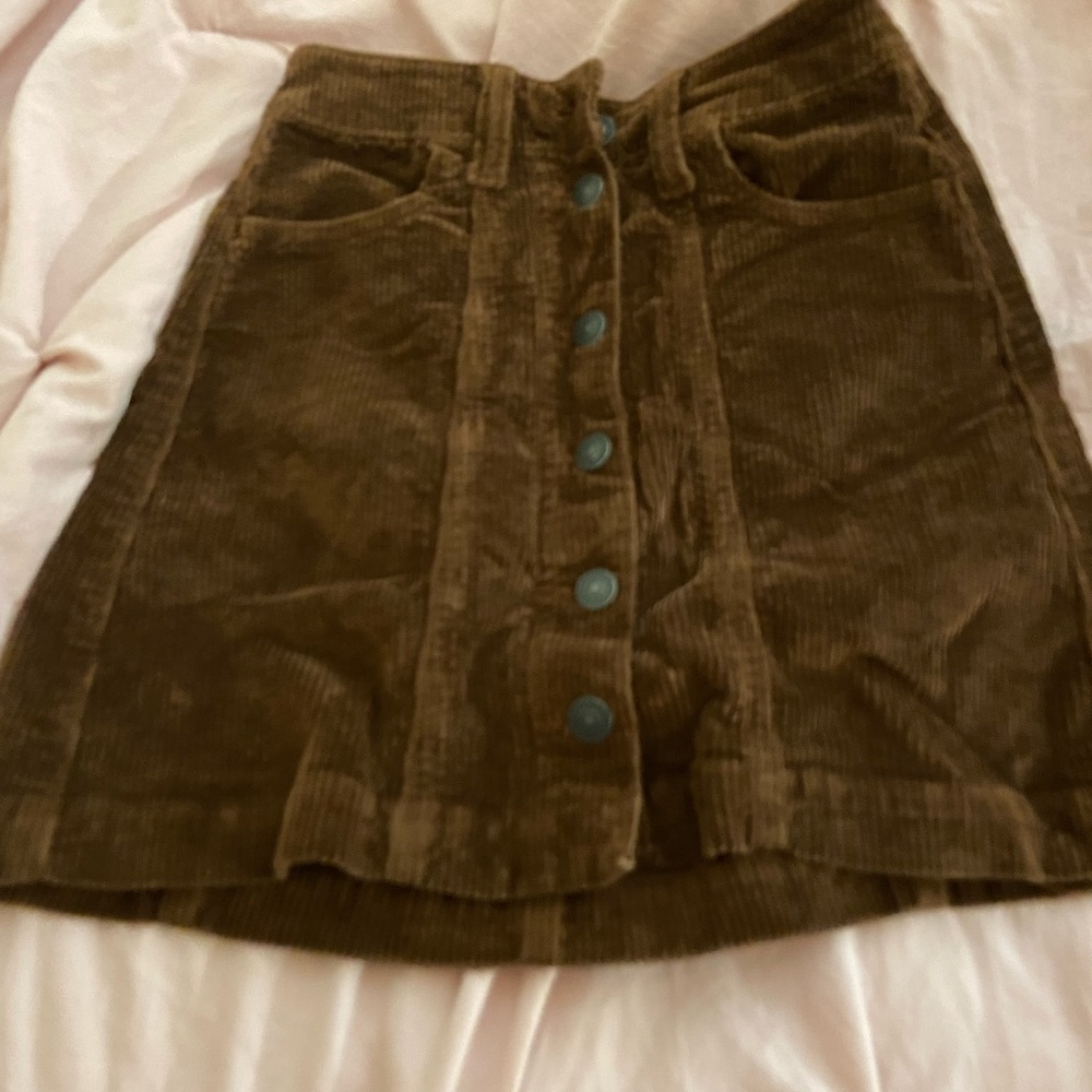 Denim button front pocket skirt